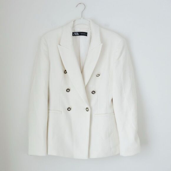 Blogger Fave Zara Ivory Double Breasted Tailored Blazer Textured Pique Size S - Picture 5 of 13